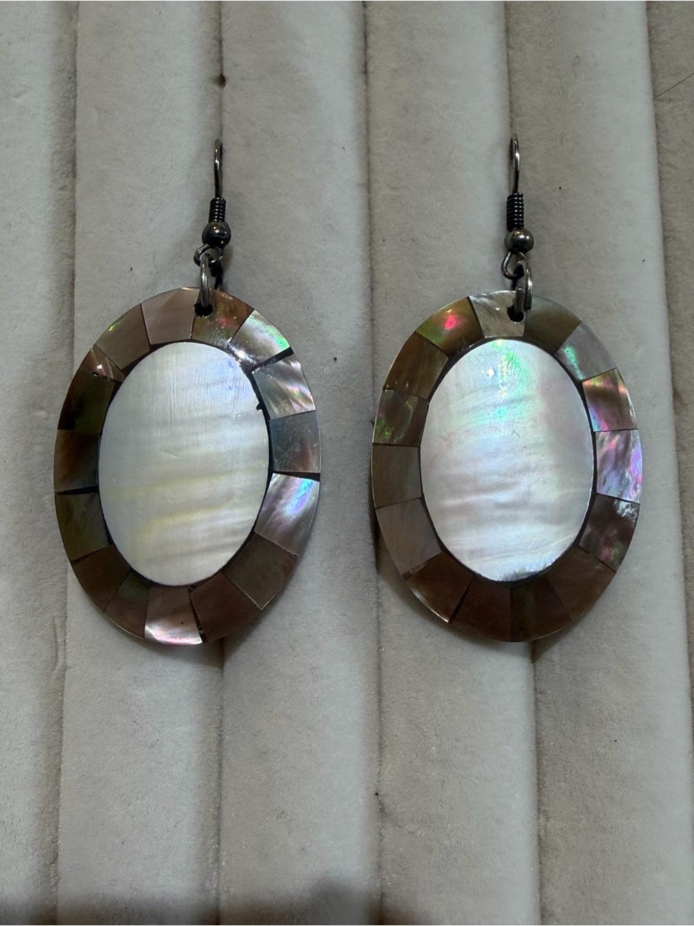 Mother of Pearl Oval Drop Earrings - Iridescent Shell